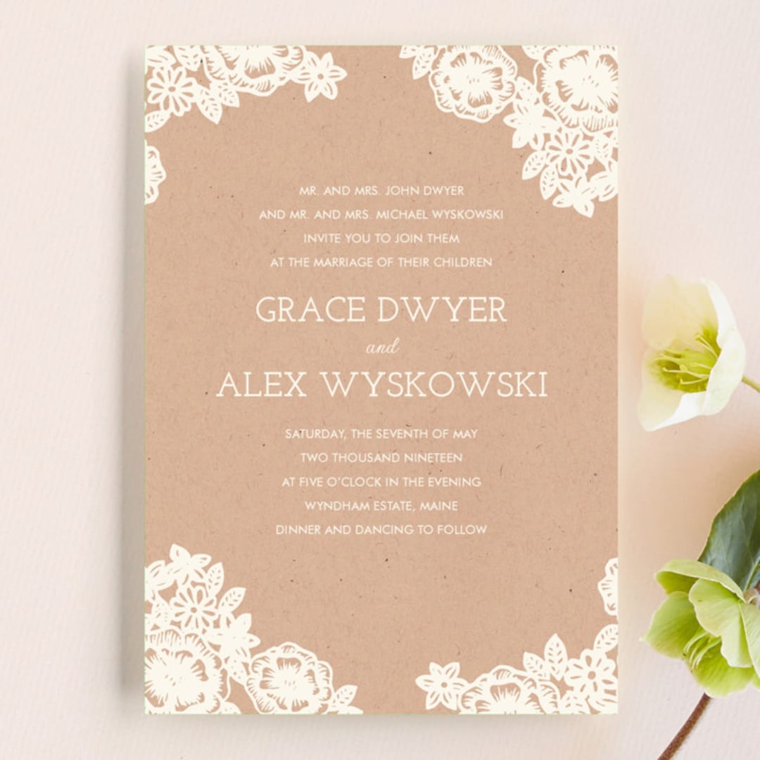 "Lace and Kraft" - Wedding Invitations in Kraft by Katharine Watson - Front