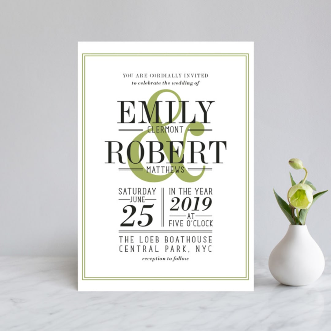 "Wed in Type" - Wedding Invitations in Moss by Ariel Rutland - Front