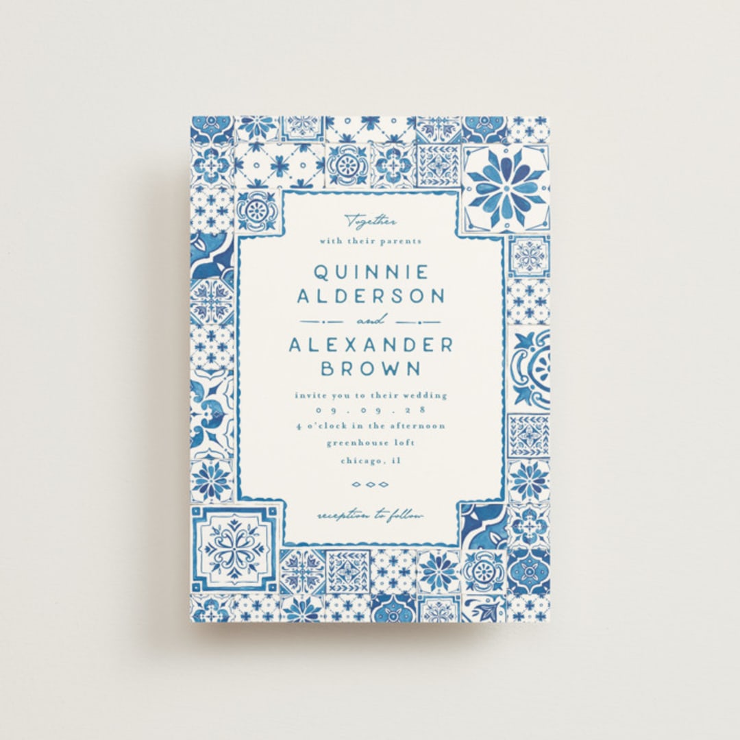 "watercolor tile" - Wedding Invitations in Navy by Anastasia Makarova - Front