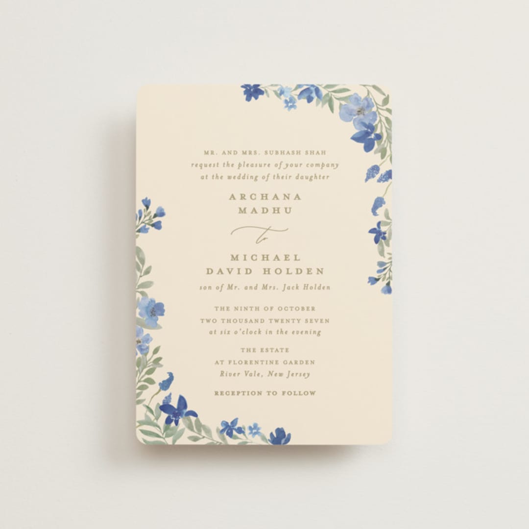 "Nilgiri" - Wedding Invitations in Blueberry by Creo Study - Front