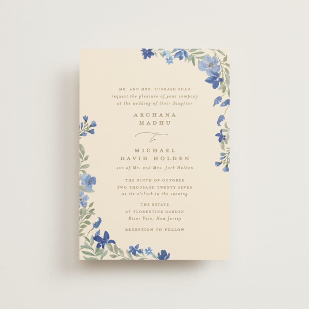 "Nilgiri" - Wedding Invitations in Blueberry by Creo Study - Front