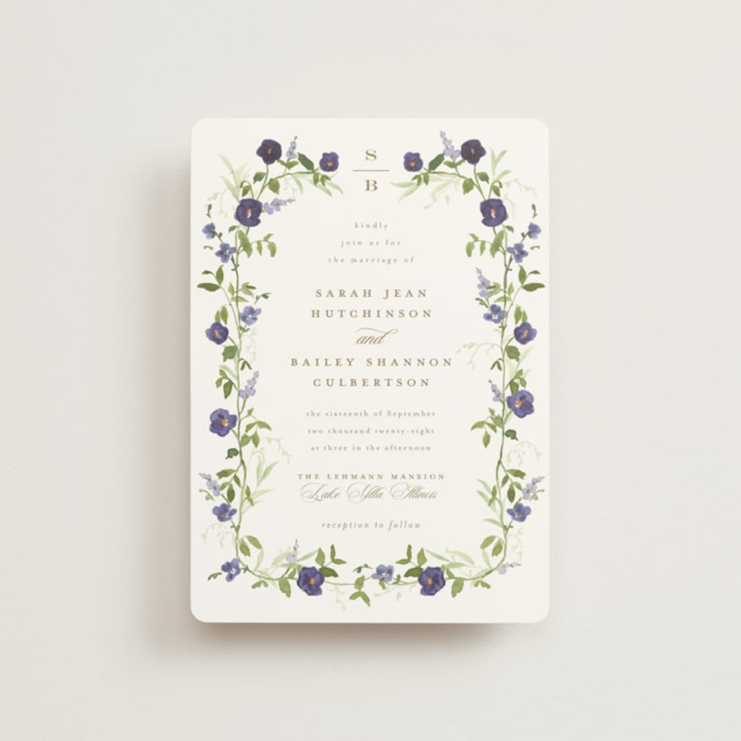 "Wildflower Trellis" - Wedding Invitations in Iris by Everett Paper Goods - Front