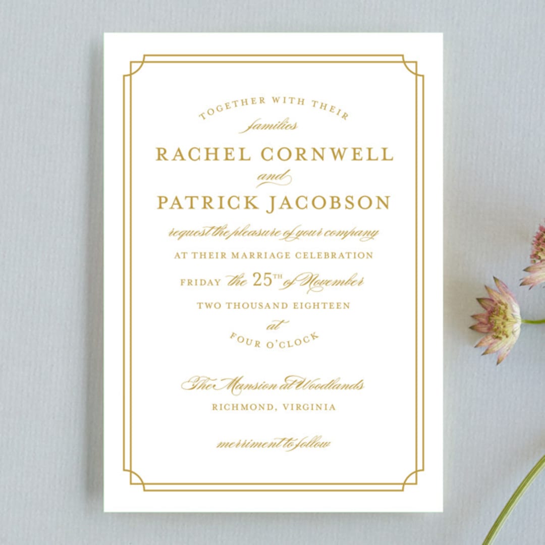 "Luxe Border" - Wedding Invitations in Gold by Sarah Brown - Front