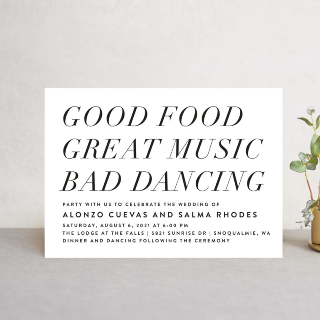 "Bad Dancing" - Wedding Invitations in Dove by Amy Payne - Front
