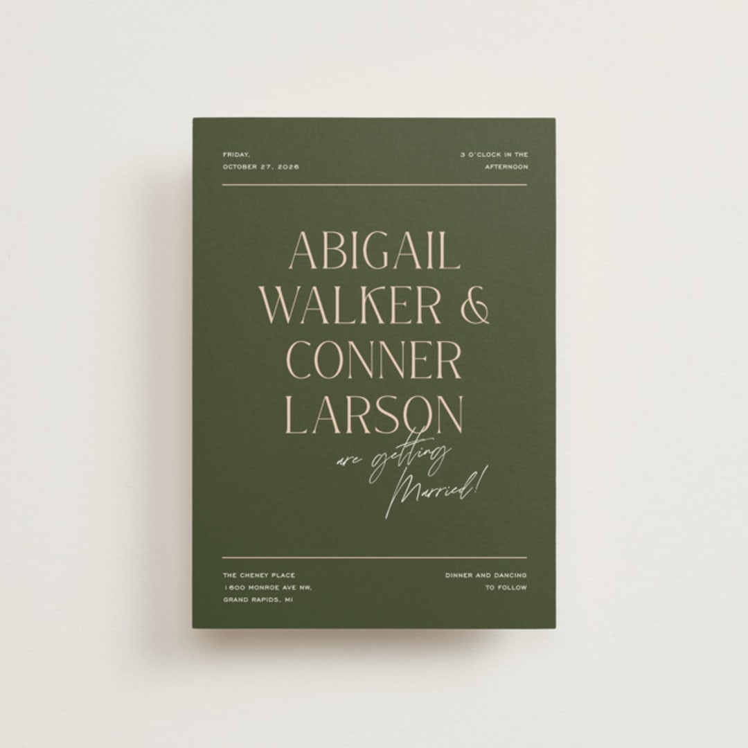 "Martini" - Wedding Invitations in Olive by Pixel and Hank - Front