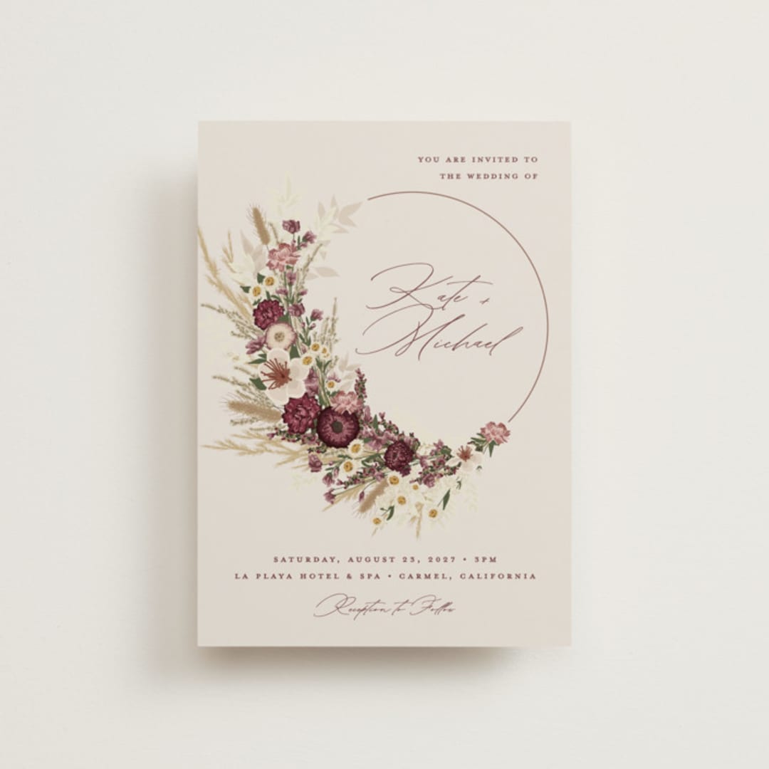 "Dried Floral Wreath" - Wedding Invitations in Cabernet by Erin Deegan - Front
