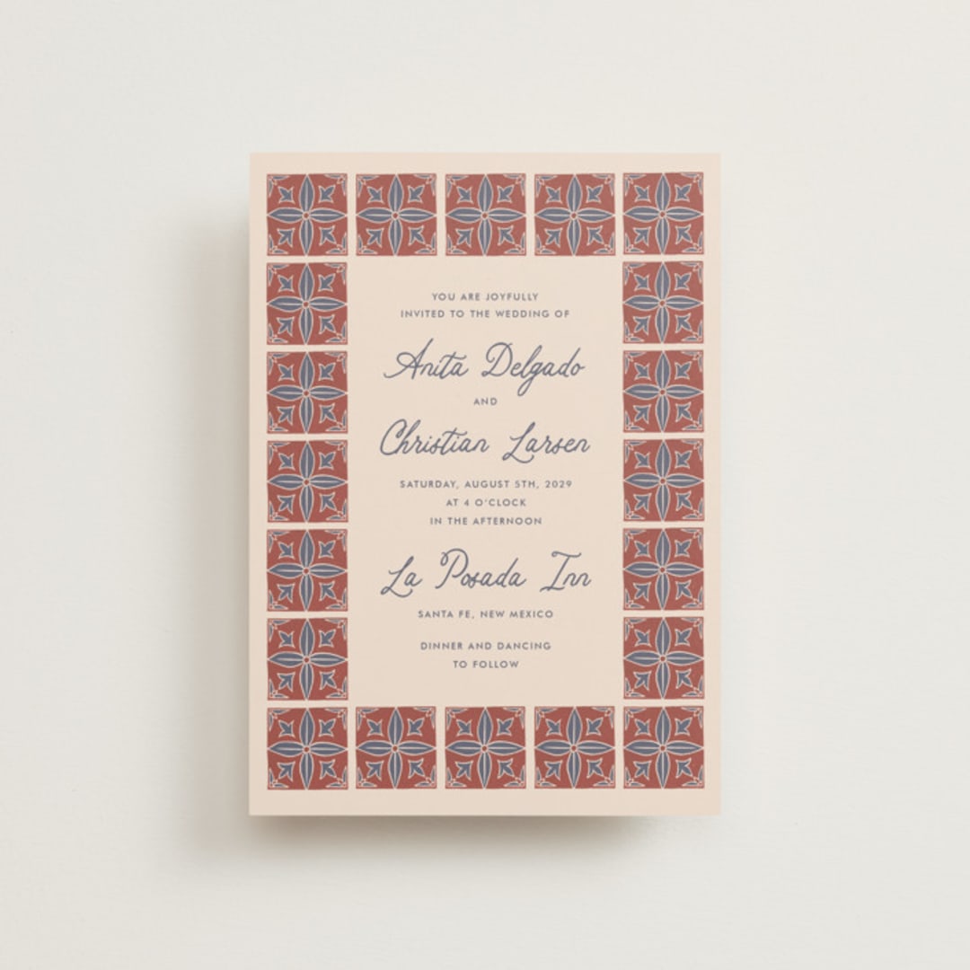 "Block Print Tile" - Wedding Invitations in Terracotta by Katharine Watson - Front