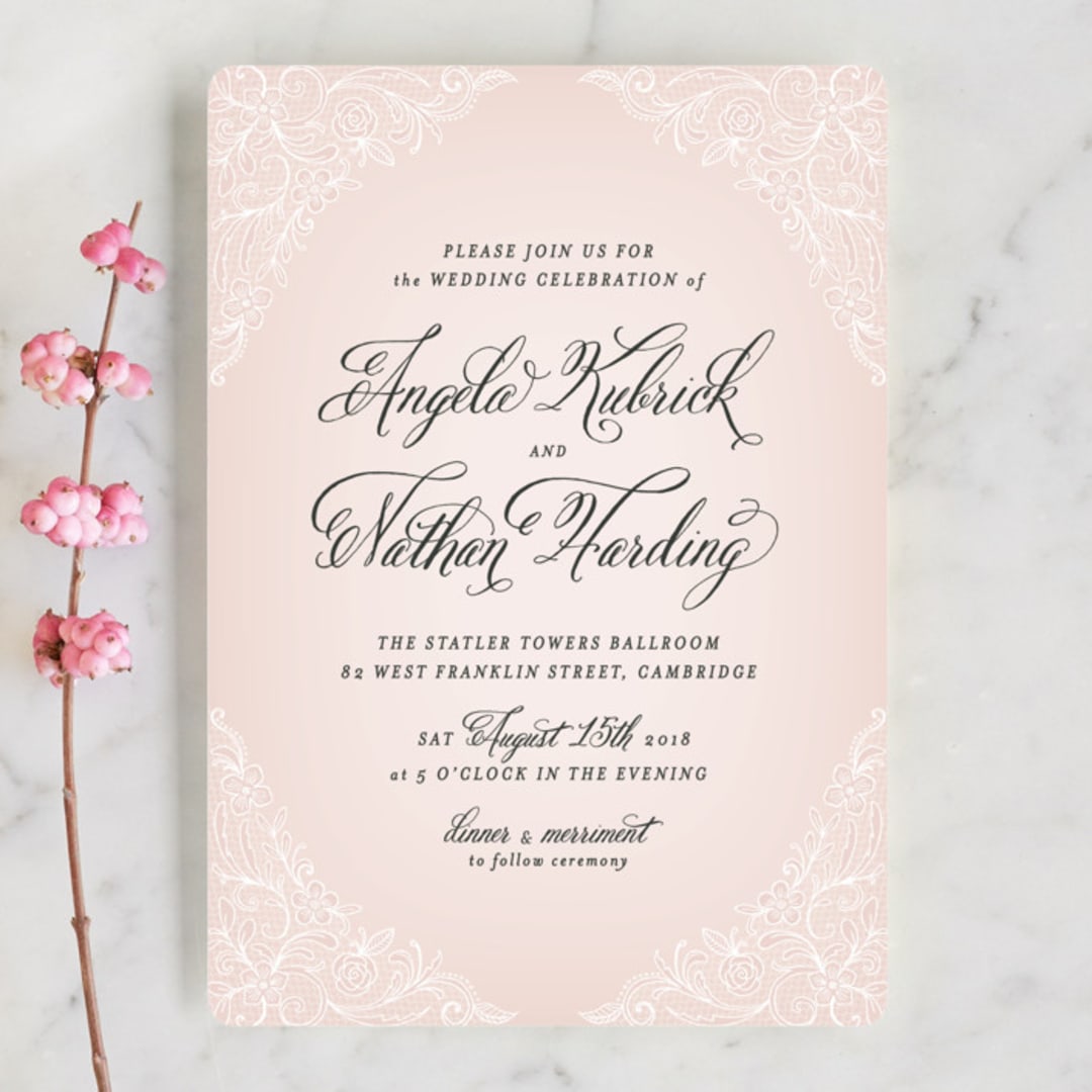 "Elegant Lace" - Wedding Invitations in Blush by Hooray Creative - Front