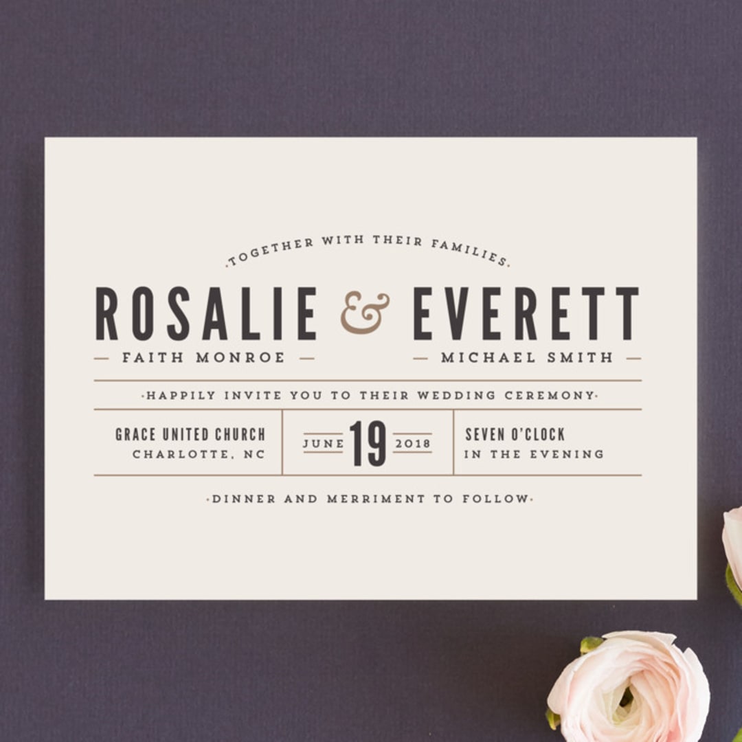 "Classic Type" - Wedding Invitations in Mocha by Melissa Egan of Pistols - Front
