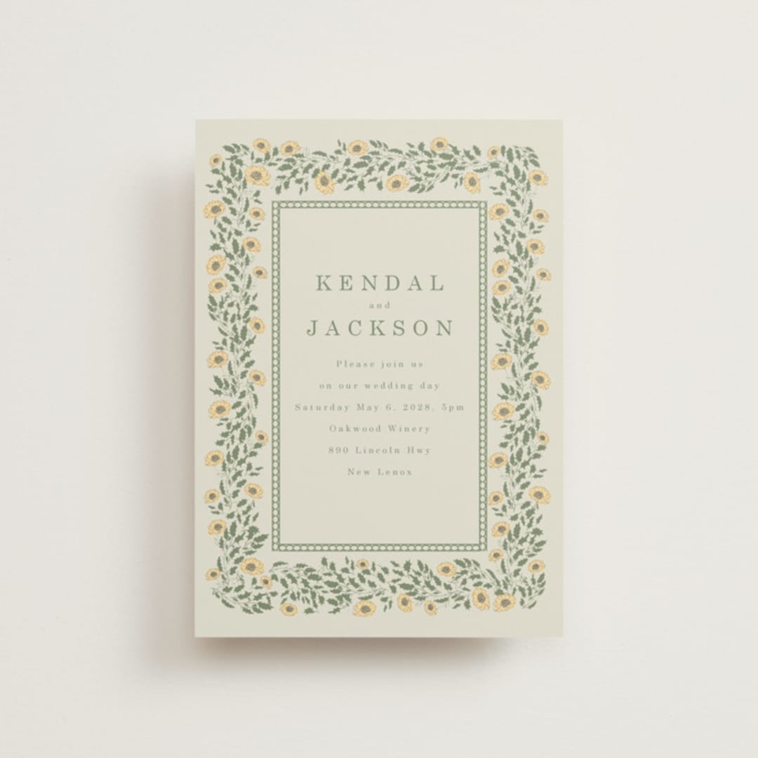 "Framed Floral" - Wedding Invitations in Mustard by Baumbirdy - Front