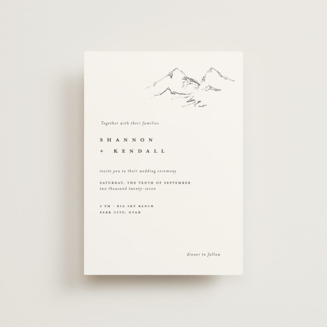 "Sketched Mountains" - Wedding Invitations in Snow by Mere Paper - Front