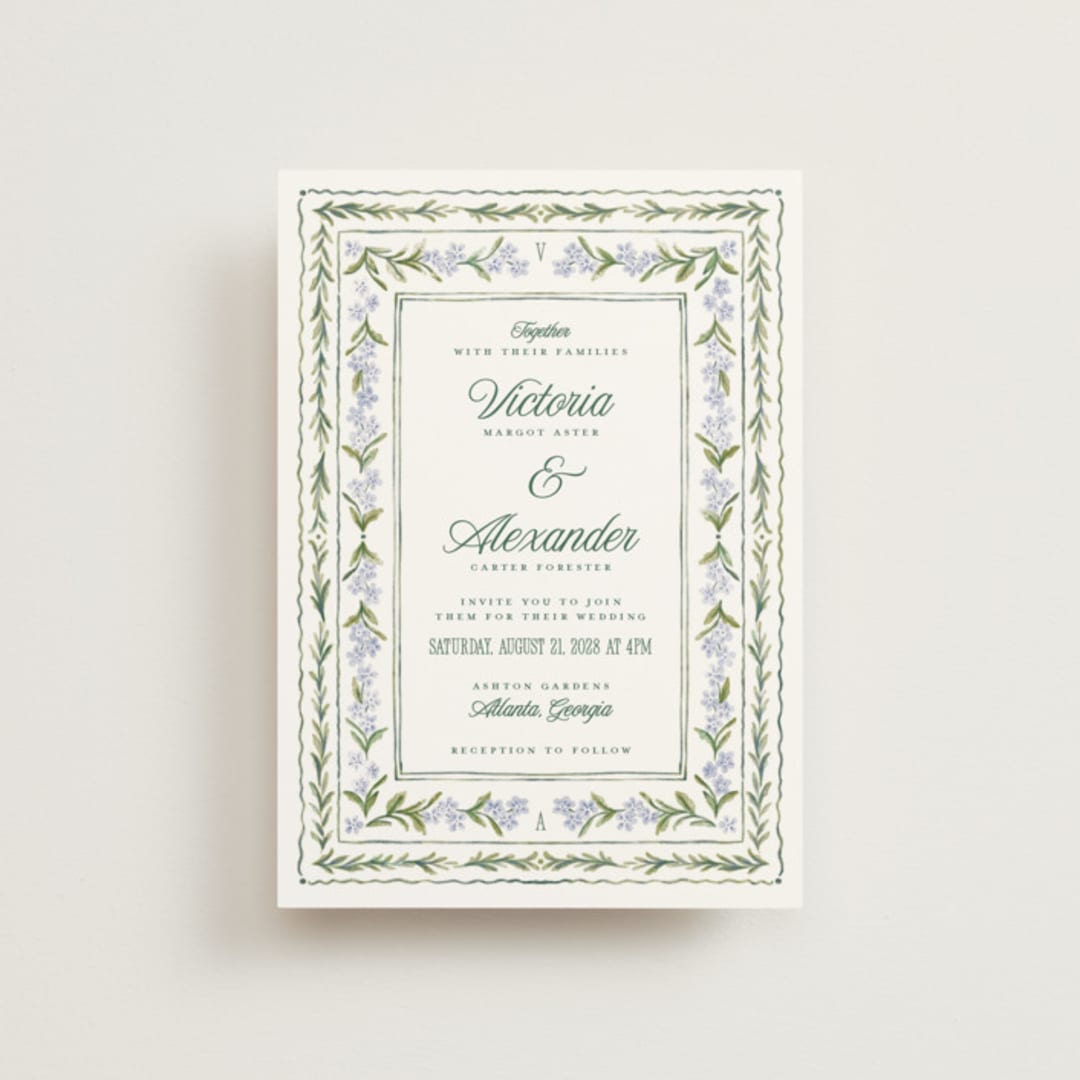 "Vintage Sketched" - Wedding Invitations in Wisteria by Jenna Holcomb - Front