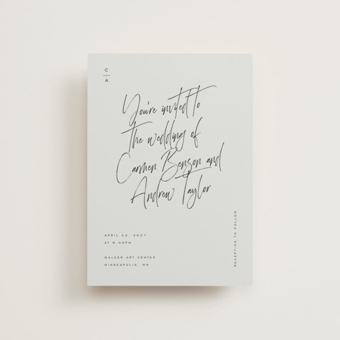 "Signature Script" - Wedding Invitations in Mint by Michelle Taylor - Front