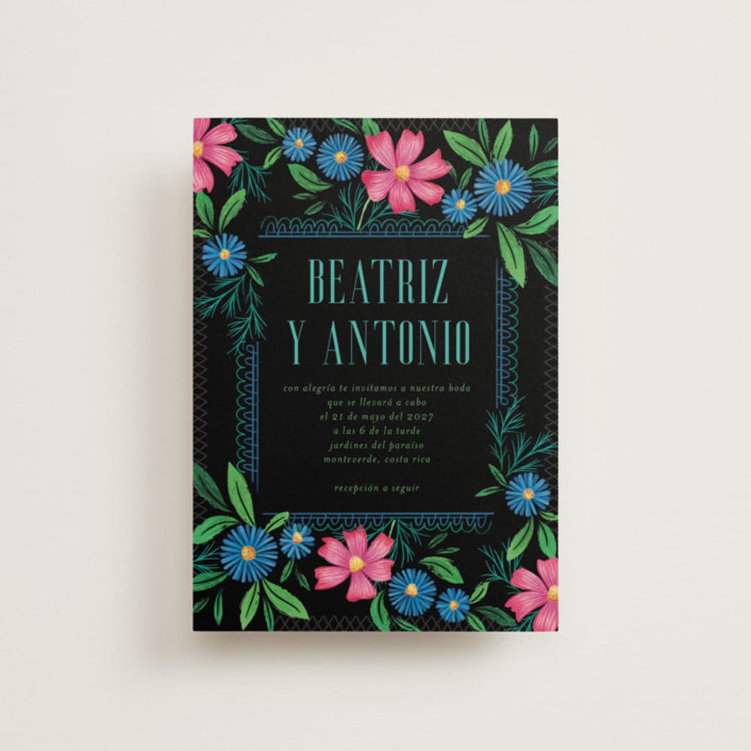 "Embroidery" - Wedding Invitations in Noche by Jackie Crawford - Front