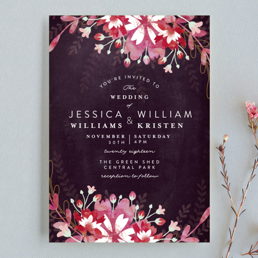 "Enchanting Plum" - Wedding Invitations in Deep Plum by Phrosné Barwood - Front