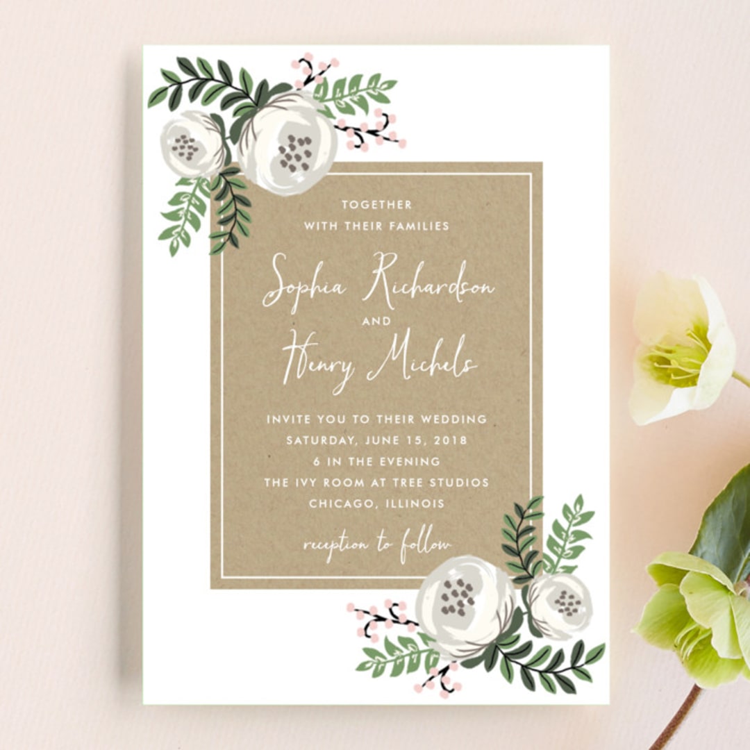 "Krafted Florals" - Wedding Invitations in Blush by Lehan Veenker - Front