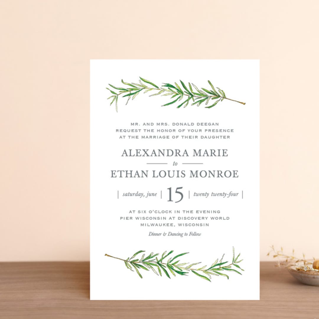"Simple Sprigs" - Wedding Invitations in Fern by Erin Deegan - Front