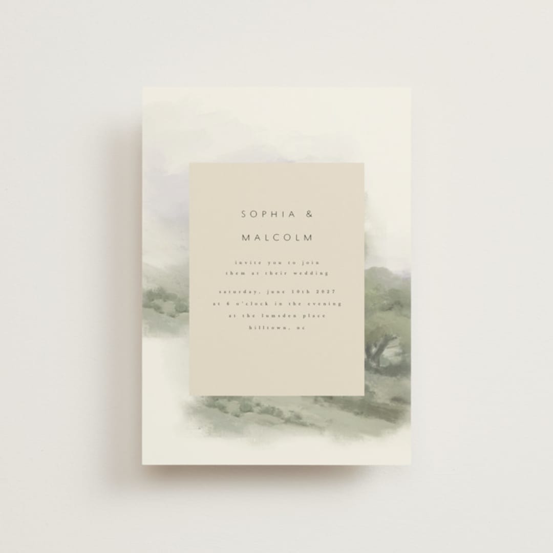 "Hillside" - Wedding Invitations in Moss by Hannah Williams - Front