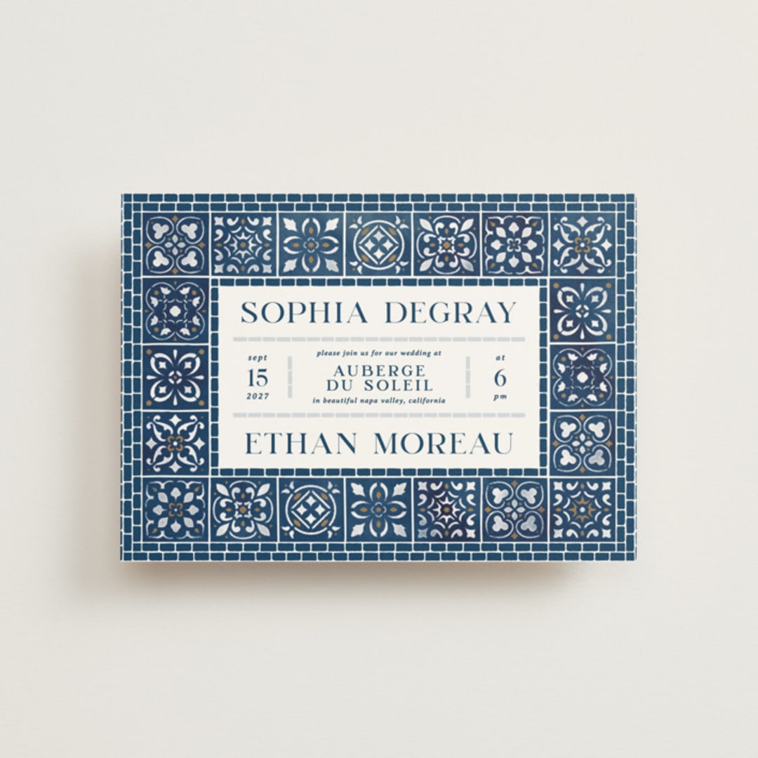 "Mediterranean Tiles" - Wedding Invitations in Ocean by GeekInk Design - Front
