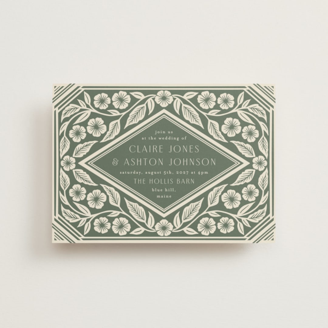"Floral Diamond" - Wedding Invitations in Eucalyptus by Katharine Watson - Front