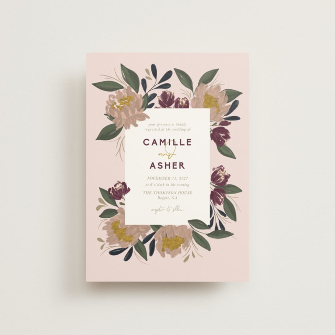 "Wild Peonies" - Wedding Invitations in Blush by Cindy Reynolds - Front