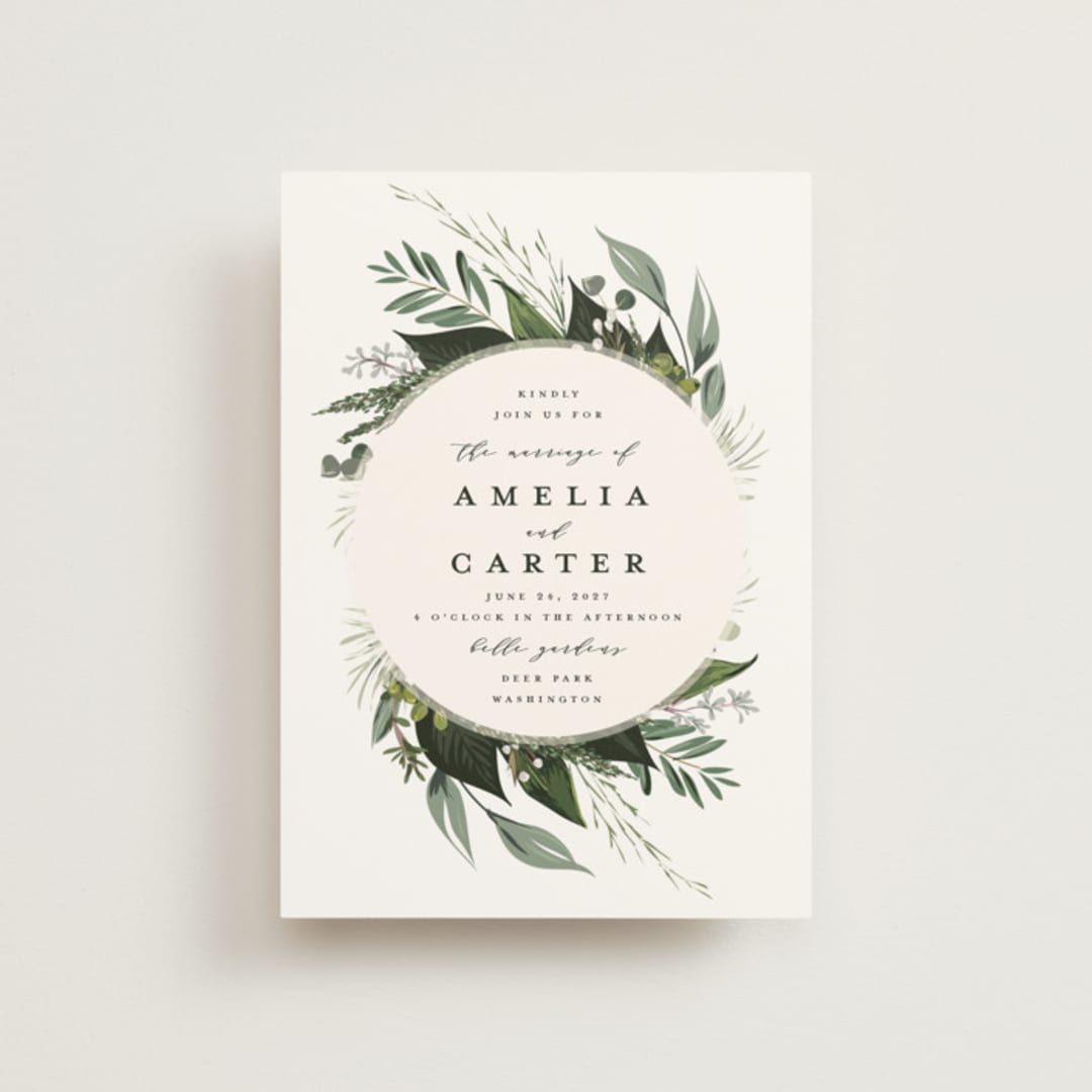 "Natures Greens" - Wedding Invitations in Ivory by Susan Moyal - Front