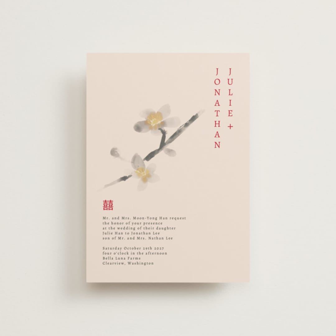 "Ink Blossoms" - Wedding Invitations in Red Tone by Ani Somi - Front