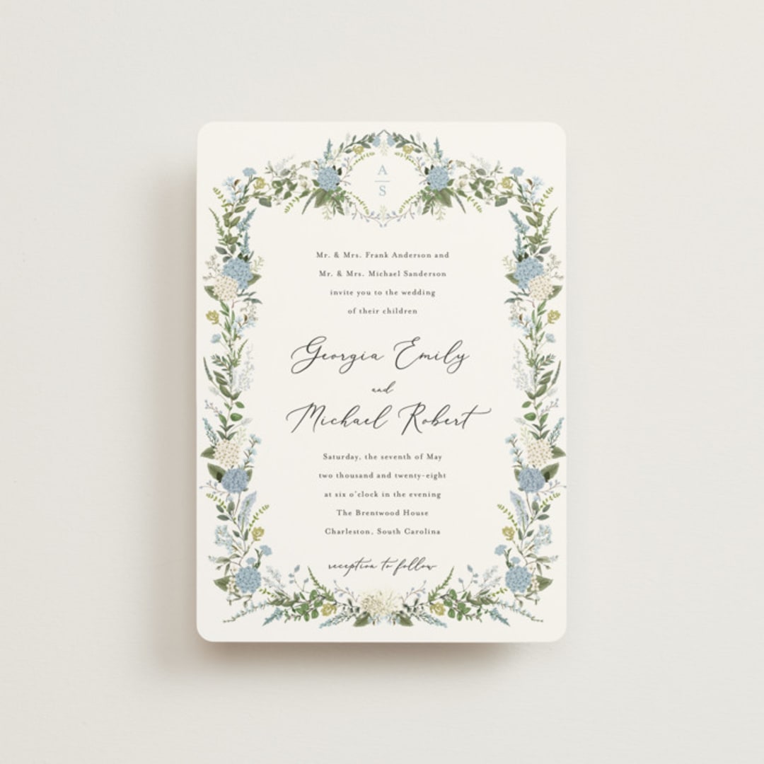 "Hydrangea Vine" - Wedding Invitations in Coastal by Susan Moyal - Front