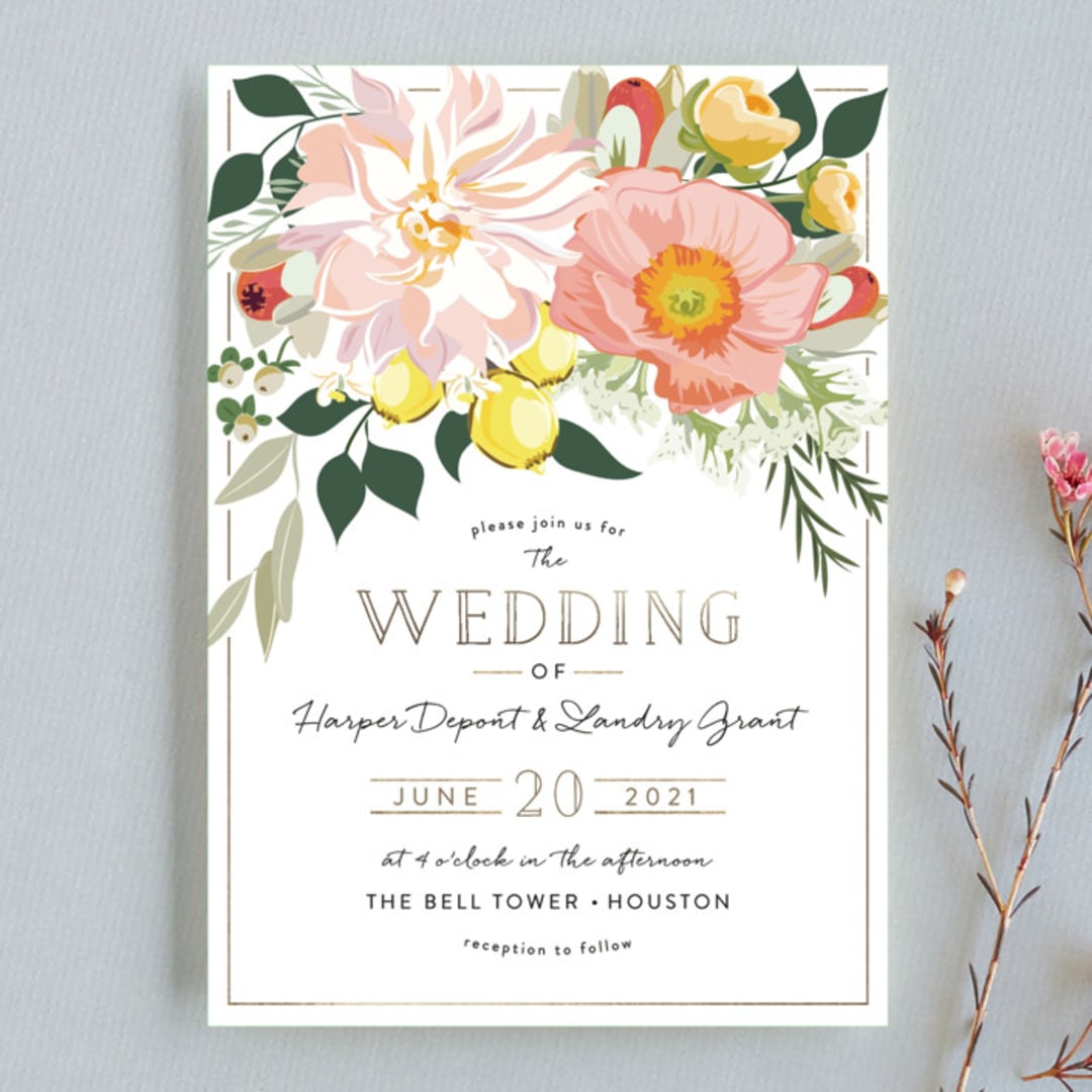 "Spring Blooms" - Wedding Invitations in Blush by Susan Moyal - Front