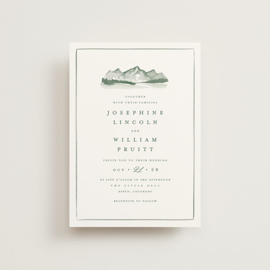 "Mountain Ridge" - Wedding Invitations in Pine by Amy Kross - Front