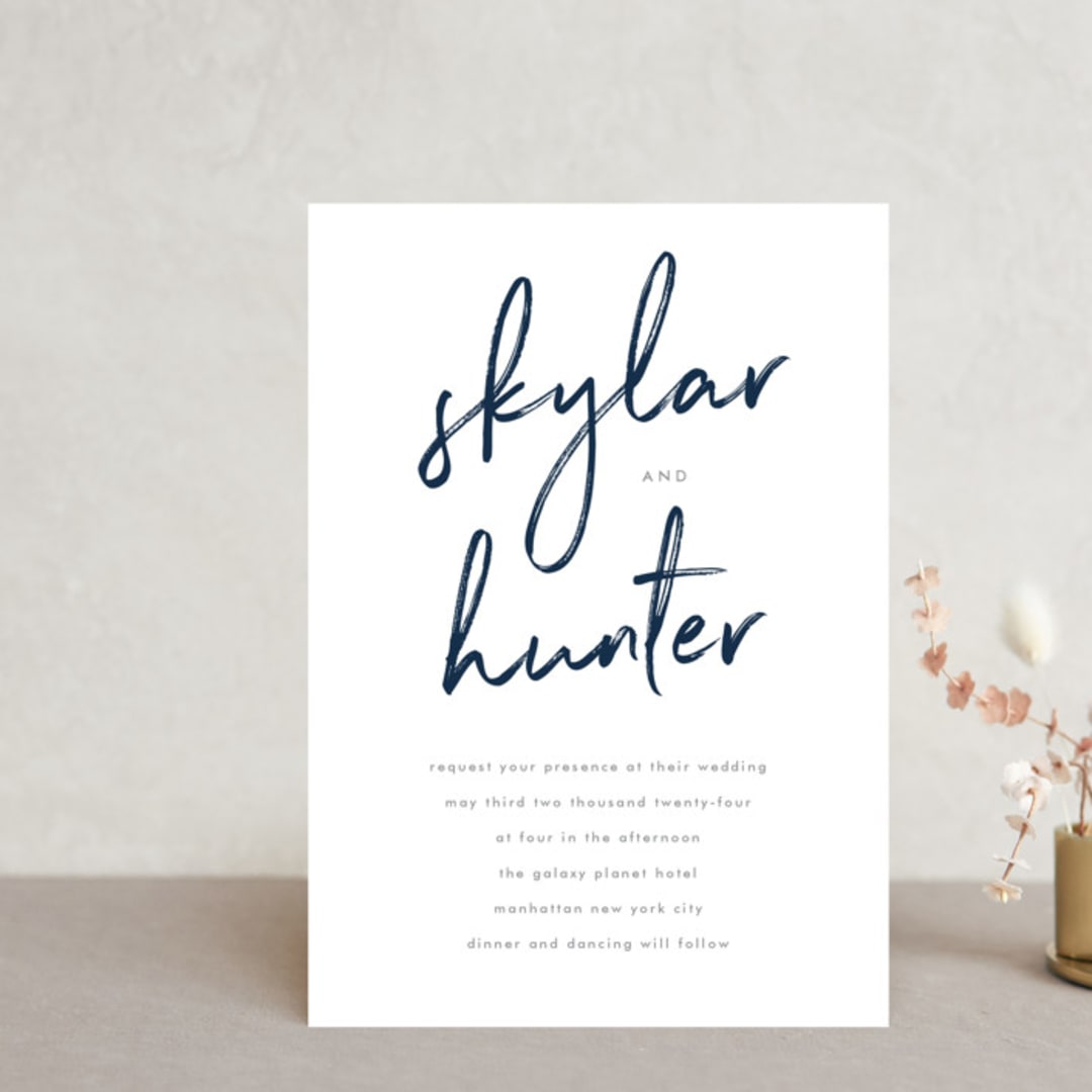 "Funky Names" - Wedding Invitations in Navy by Phrosné Barwood - Front