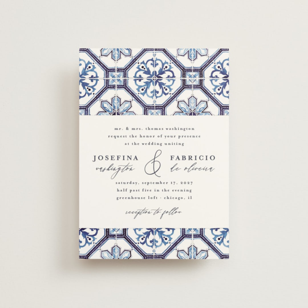"watercolor azulejo" - Wedding Invitations in Azure by Anastasia Makarova - Front