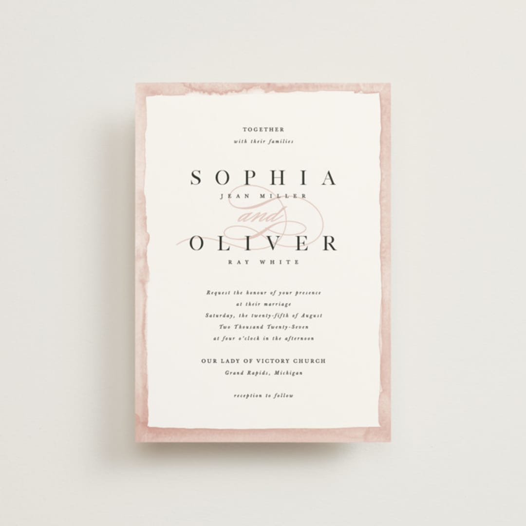 "First Love" - Wedding Invitations in Blush by Pixel and Hank - Front