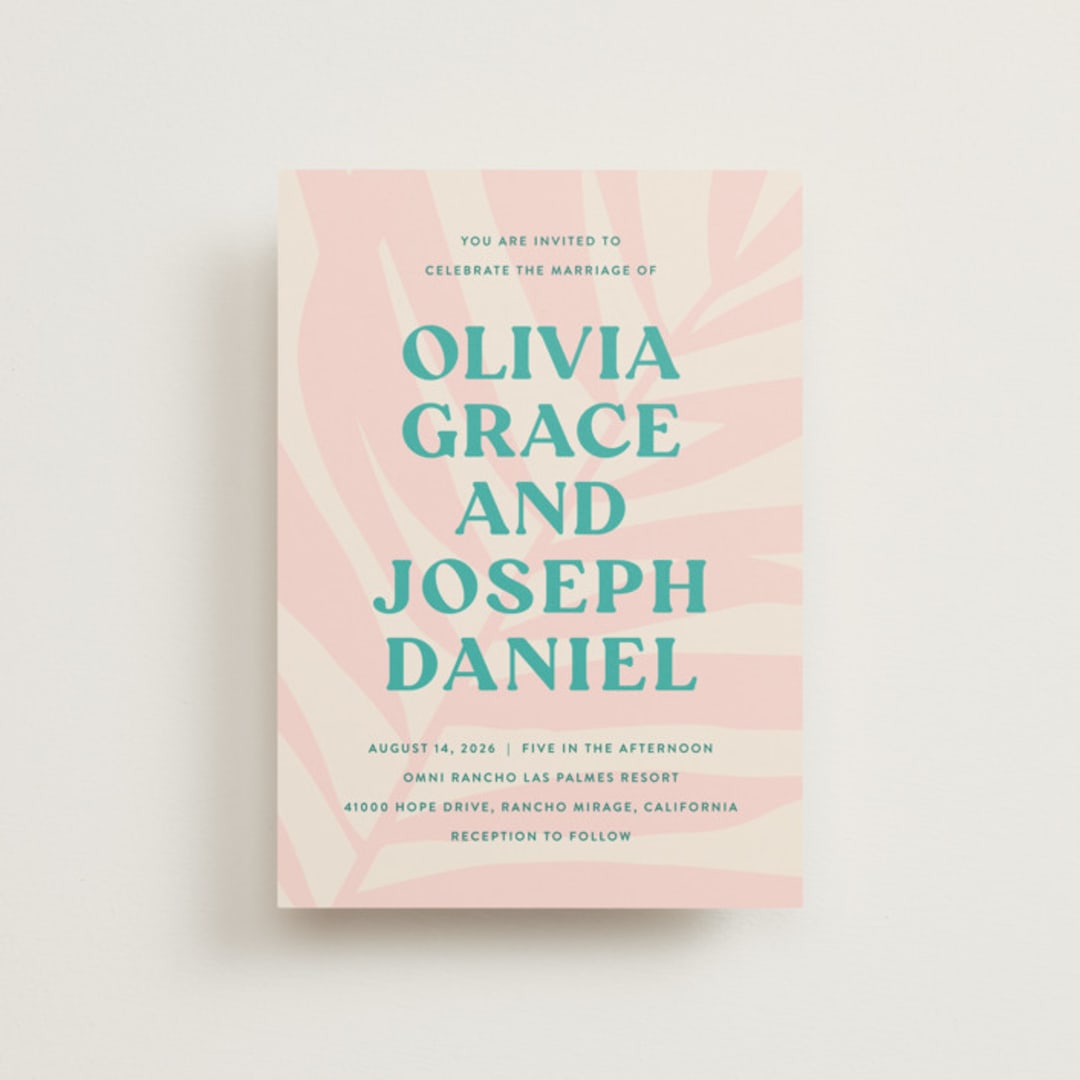 "The Palm" - Wedding Invitations in Flamingo by Pixel and Hank - Front