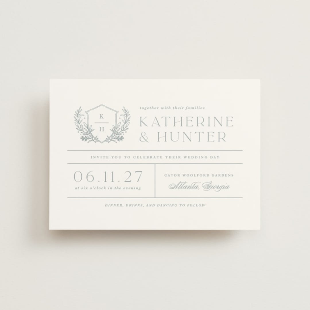 "Modern Crest" - Wedding Invitations in Sea by Kristen Smith - Front