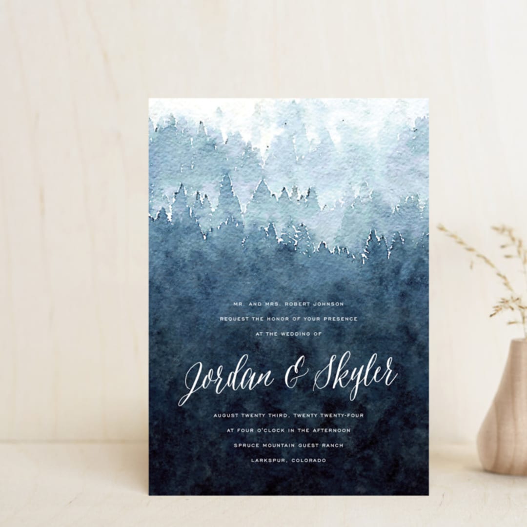 "Mountain Retreat" - Wedding Invitations in Evening Sky by Design Lotus - Front