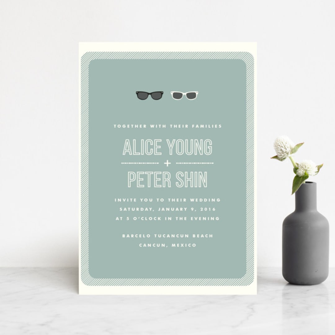 "Shades" - Wedding Invitations in Celadon by Olive and Violet - Front