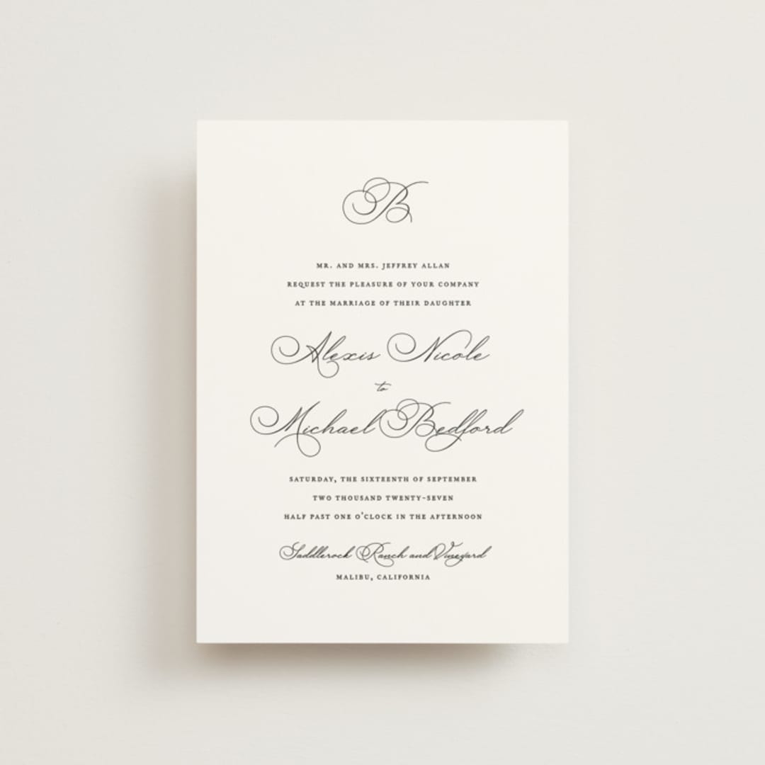 "Initial" - Wedding Invitations in Pearl by Jennifer Postorino - Front
