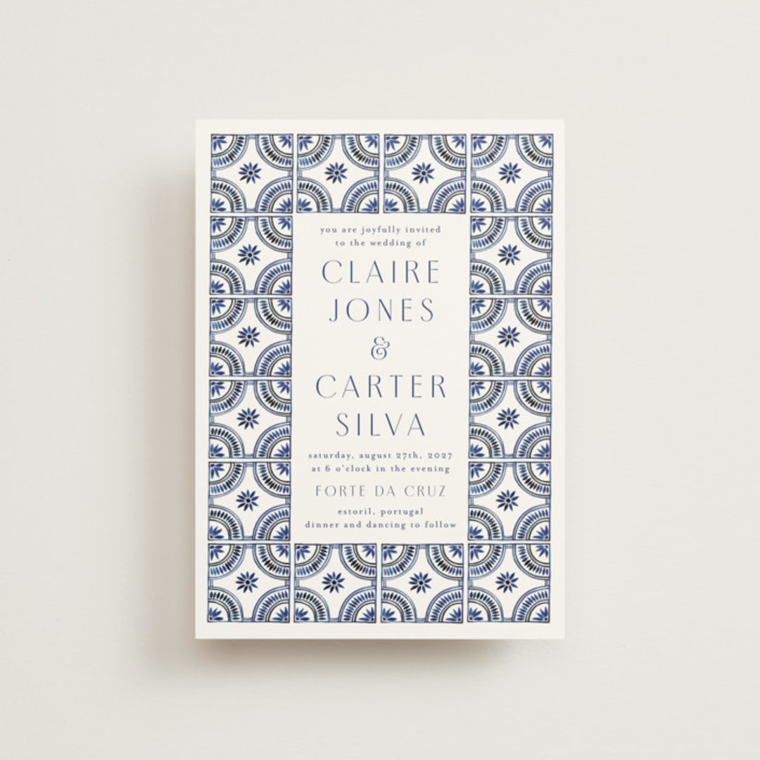 "watercolor tile" - Wedding Invitations in Cobalt by Katharine Watson - Front