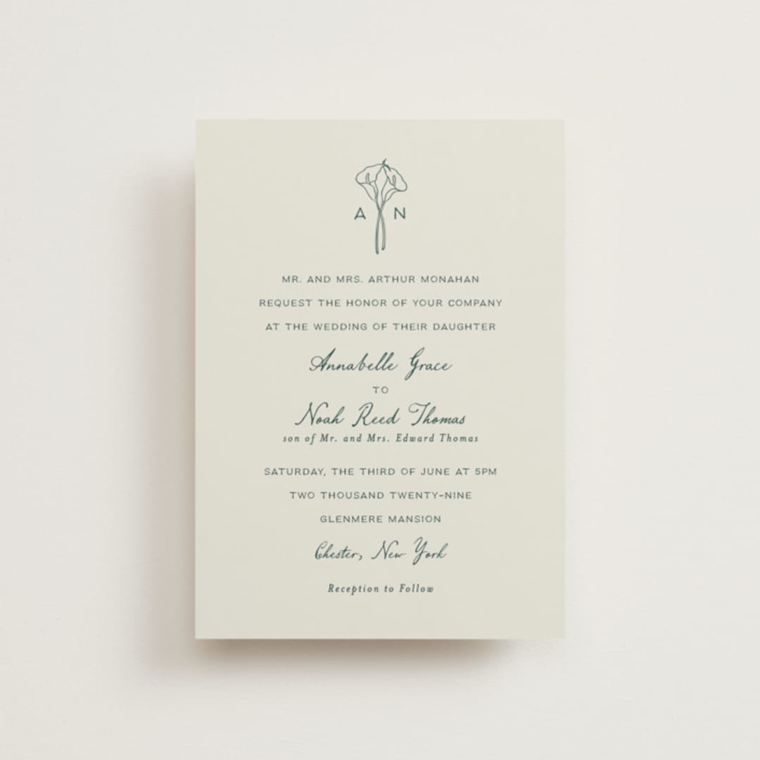 "Pair of Calla Lilies" - Wedding Invitations in Sage by Leah Bisch - Front
