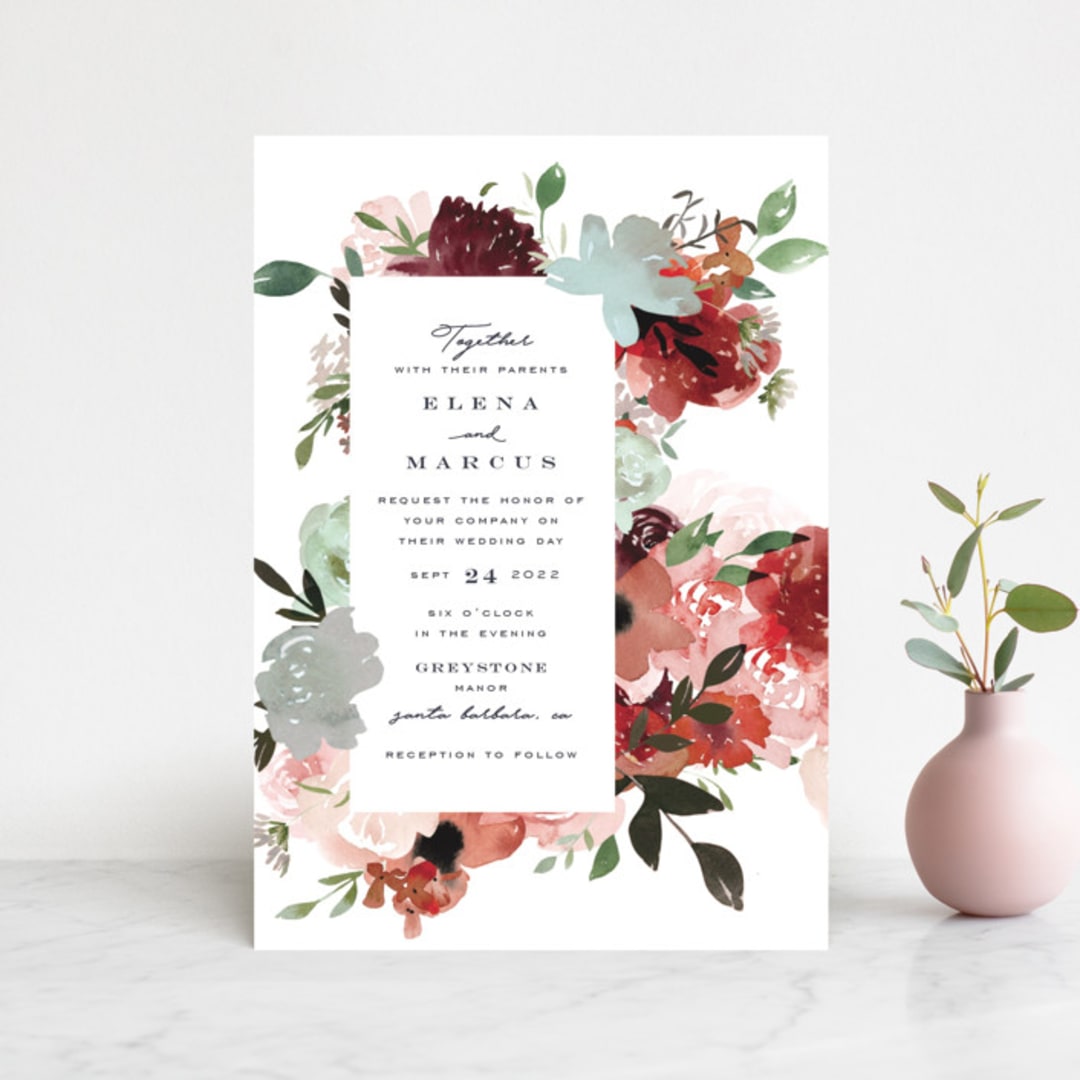 "Cascading Florals" - Wedding Invitations in Rouge by Leah Bisch - Front