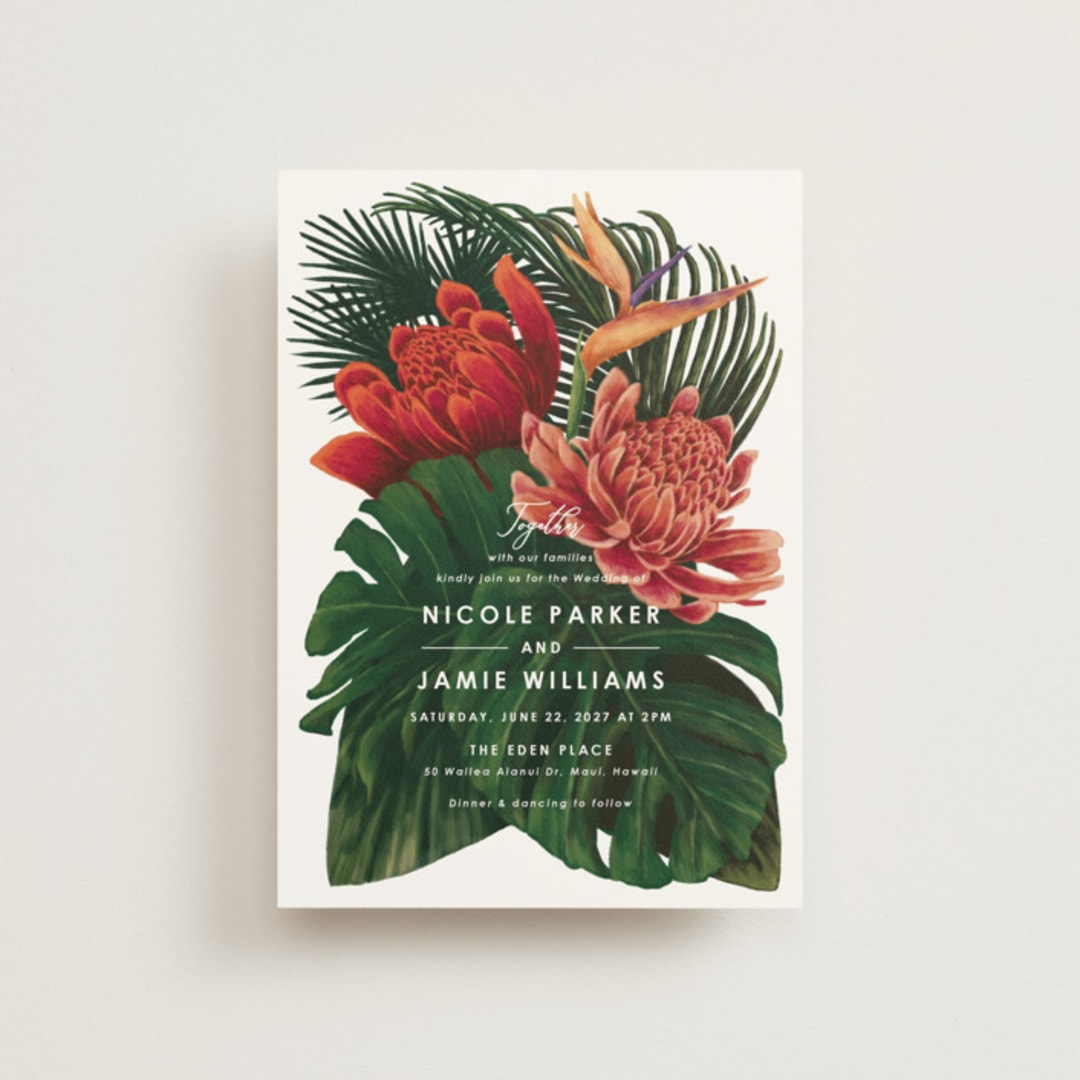 "Tropical Bouquet" - Wedding Invitations in Basil by Elly - Front