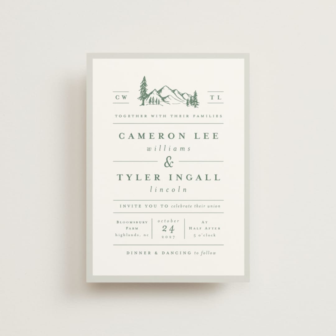 "Blue Ridge" - Wedding Invitations in Pine by Amy Kross - Front