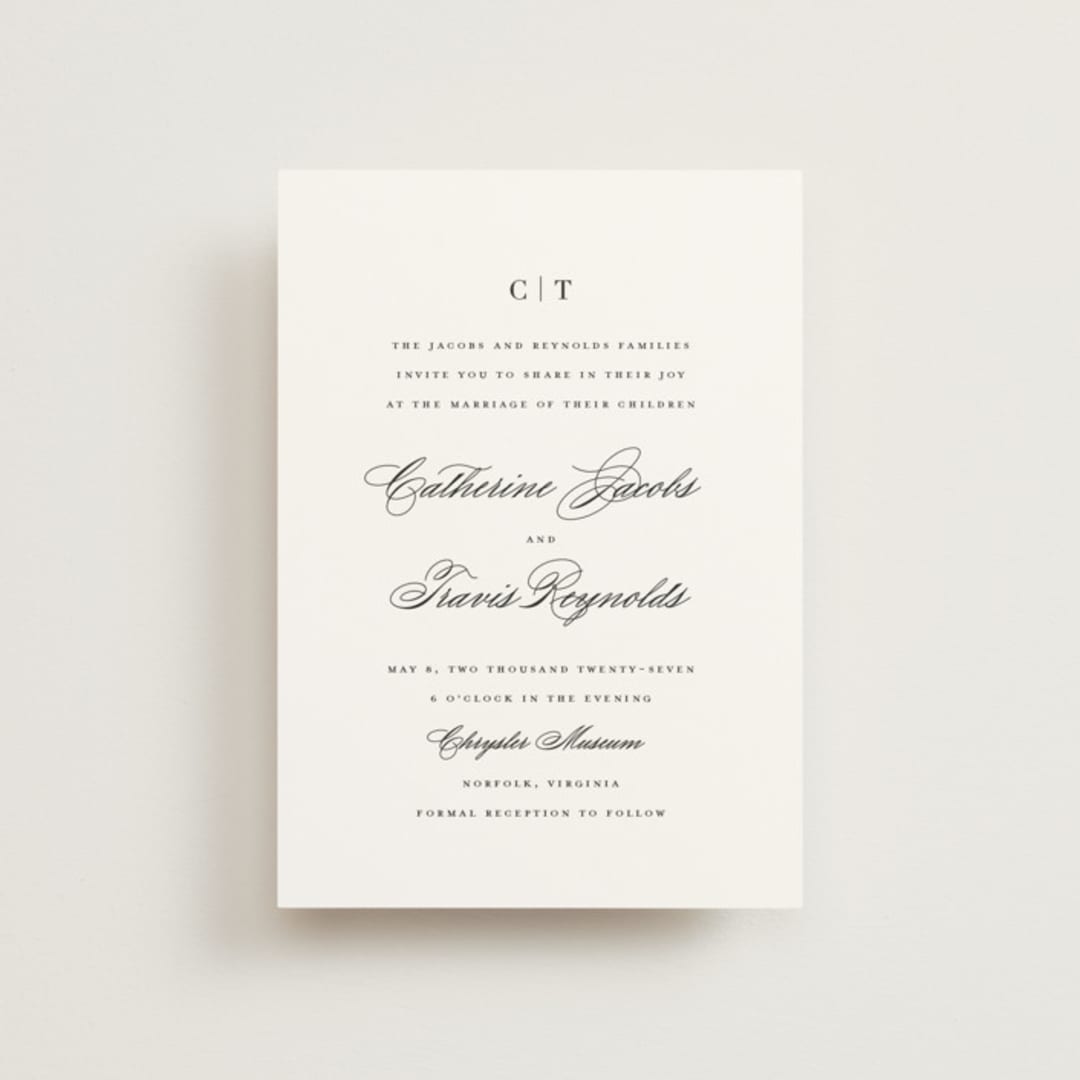 "Classically Elegant" - Wedding Invitations in Snow by Brandy Folse - Front