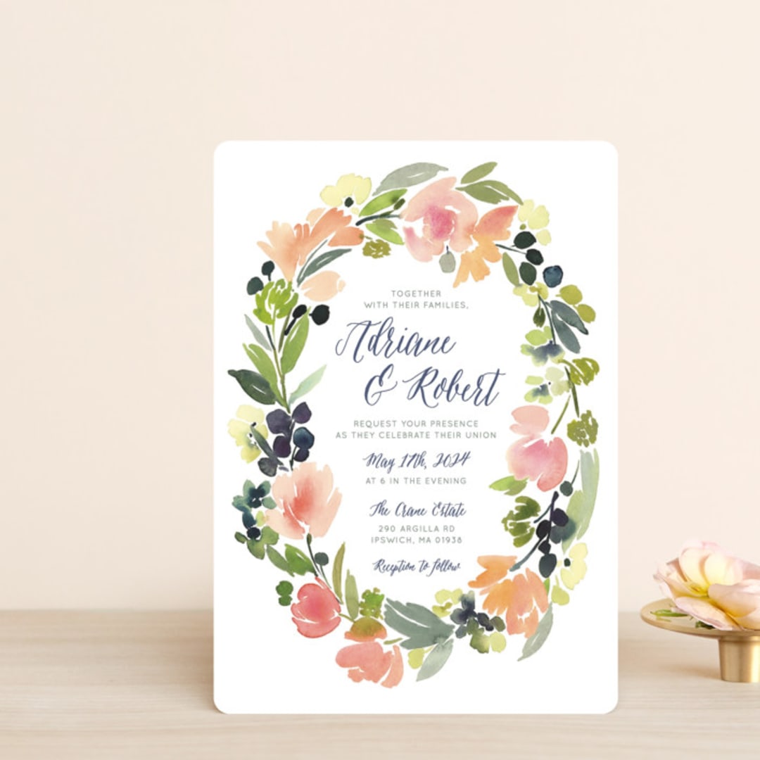 "Watercolor Wreath" - Wedding Invitations in Grapefruit by Yao Cheng Design - Front