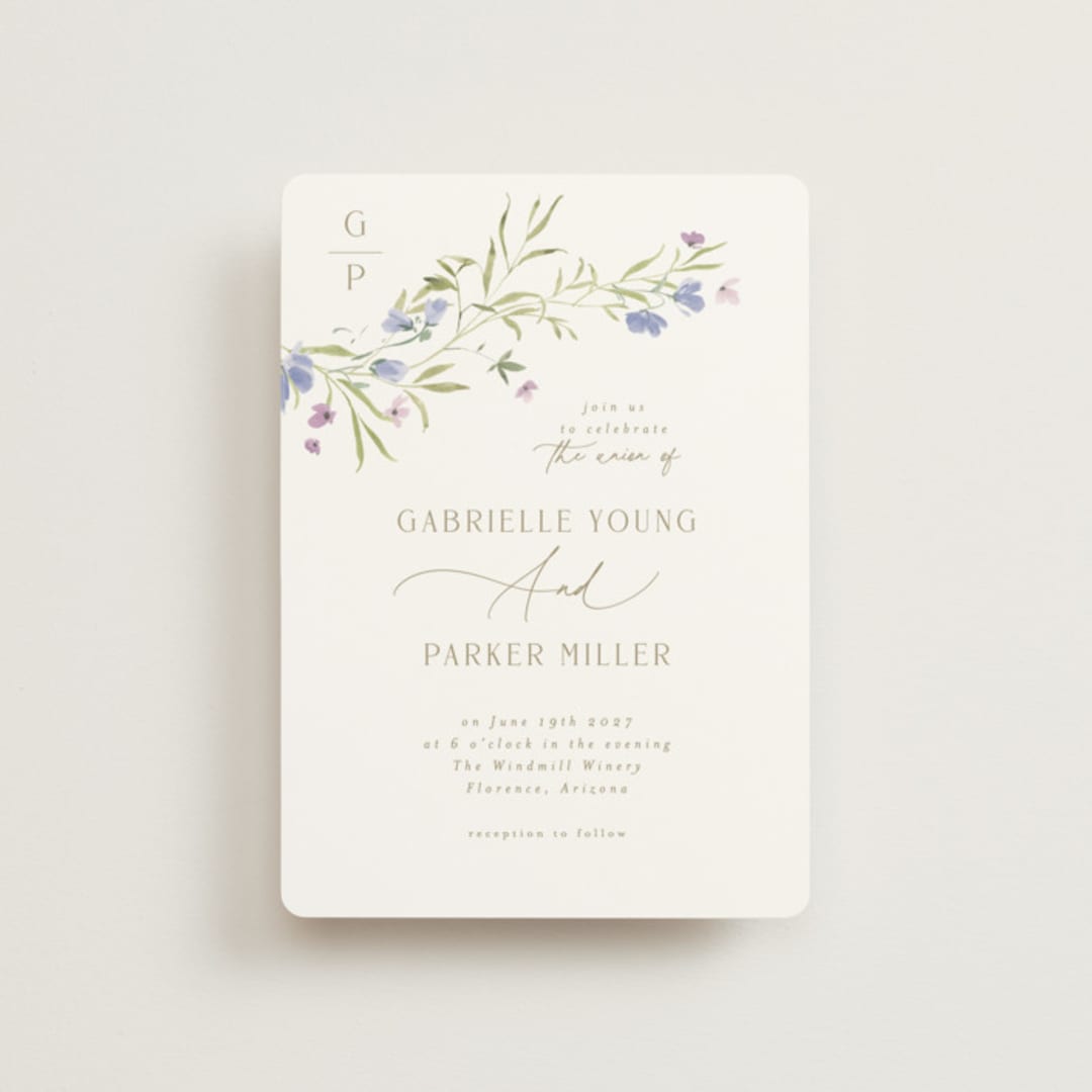"Sweeping Meadow" - Wedding Invitations in Wisteria by Everett Paper Goods - Front