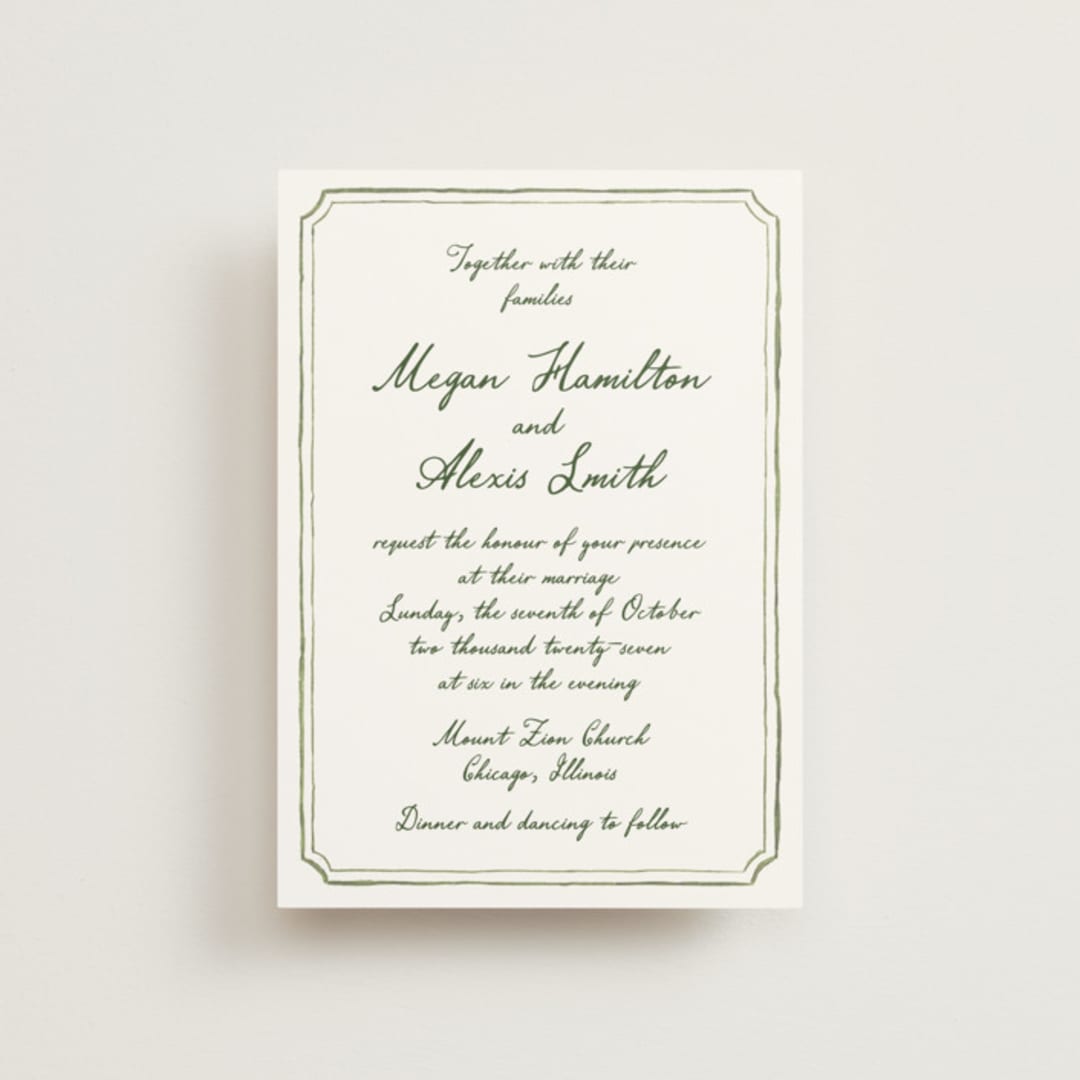 "Handwritten" - Wedding Invitations in Moss by Cass Loh - Front