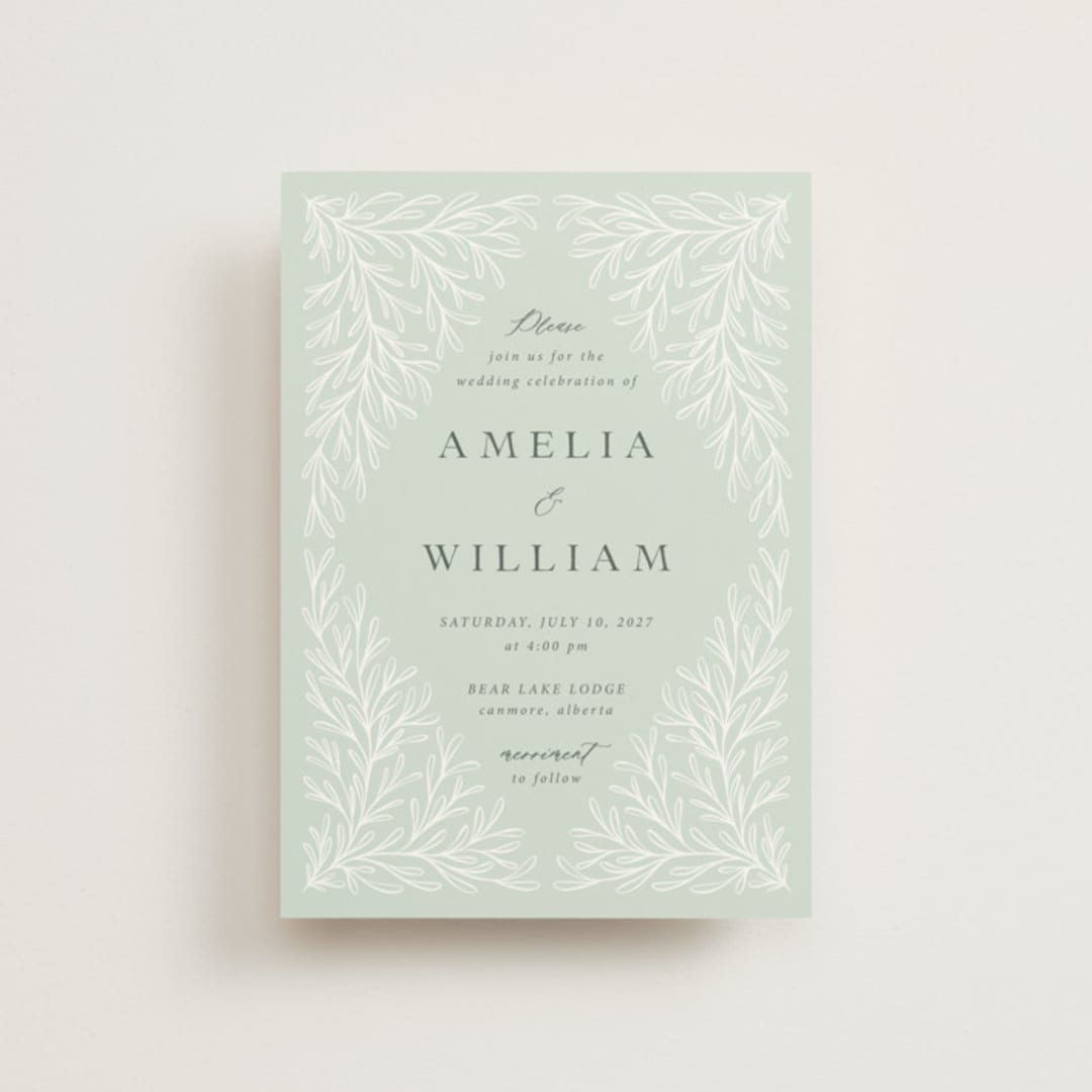 "Fairy Forest" - Wedding Invitations in Sage by Kristen Knechtel - Front