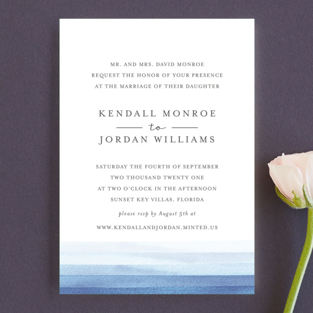 "Watercolour Stripe" - Wedding Invitations in Azure by Bethan - Front