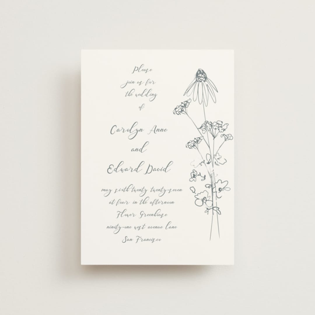 "Sketched Florals" - Wedding Invitations in Storm by Baumbirdy - Front